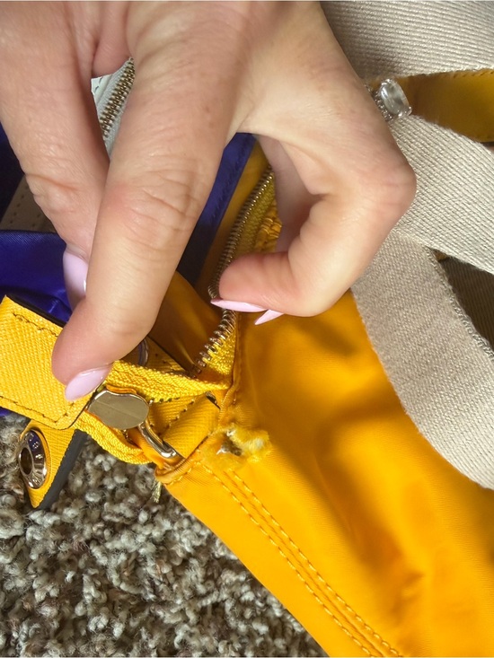 Henri Bendel Bright Yellow Backpack Tote with Gold Hardware and purple interior main image 9